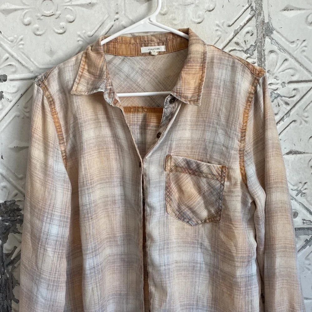 Maurices distressed acid wash soft plaid button down - Picture 2 of 6